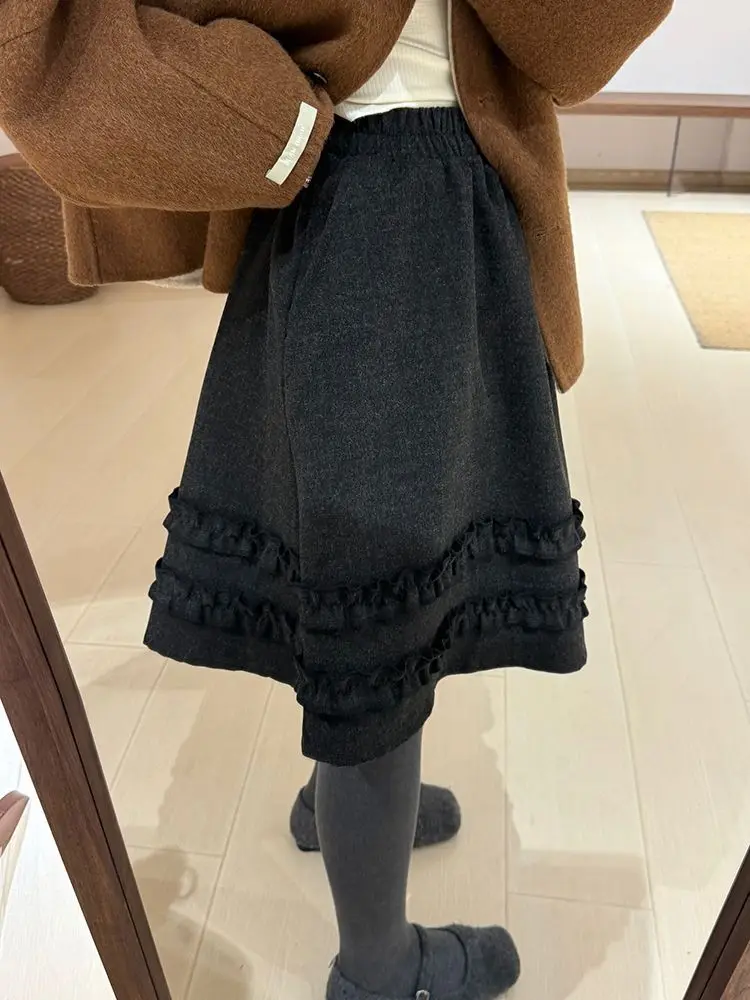 2026 Faldas Mujer De Moda Thicked Women Skirt High Waist A-line Jupe Sweet Ruffles Loose Woolen Short Skirts Winter Korean Saia