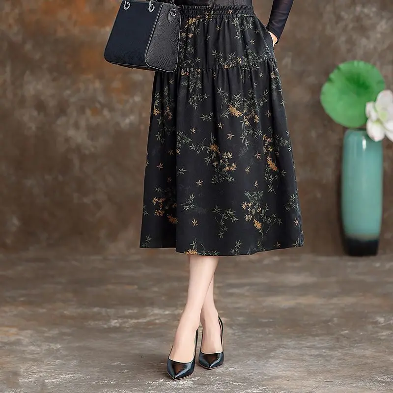 

Женская многоярусная юбка миди с эластичной талией, цветочным принтом и карманами, повседневная юбка А-силуэта