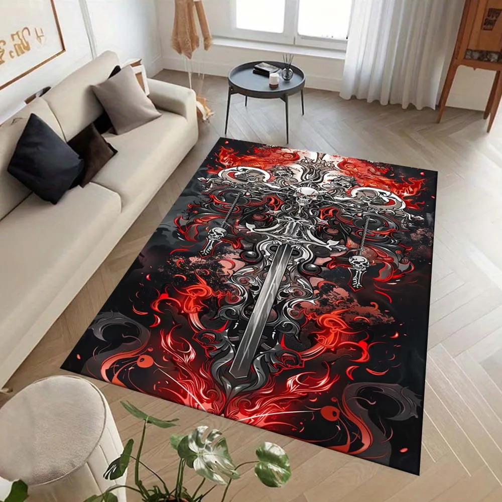 Burning Skull Area Rug Non Slip Welcome Mat For Living Room Bedroom Game Room Dormitory Home Decor