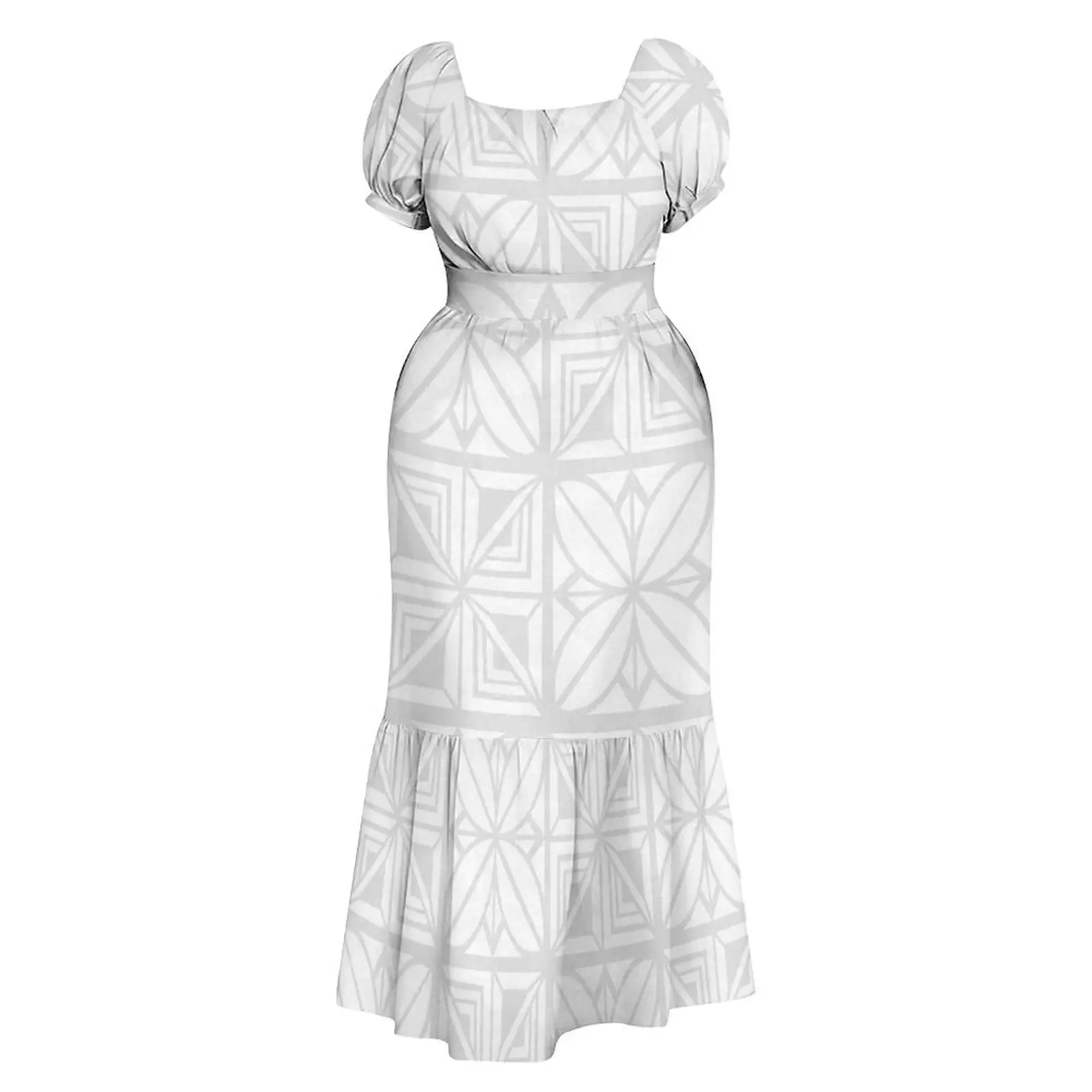 Mother'S Holiday Dress Women'S Fishtail Skirt Polynesian Island Tribal White Pattern White Sunday Custom-Made Long Skirt