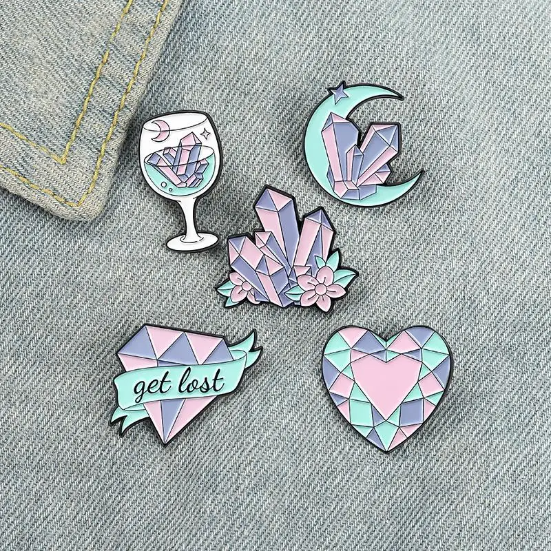 Dream Stone Enamel Pins Custom Moon Heart Wine Glass Brooch Lapel Badge Bag Cartoon Jewelry Gift for Kids Friends