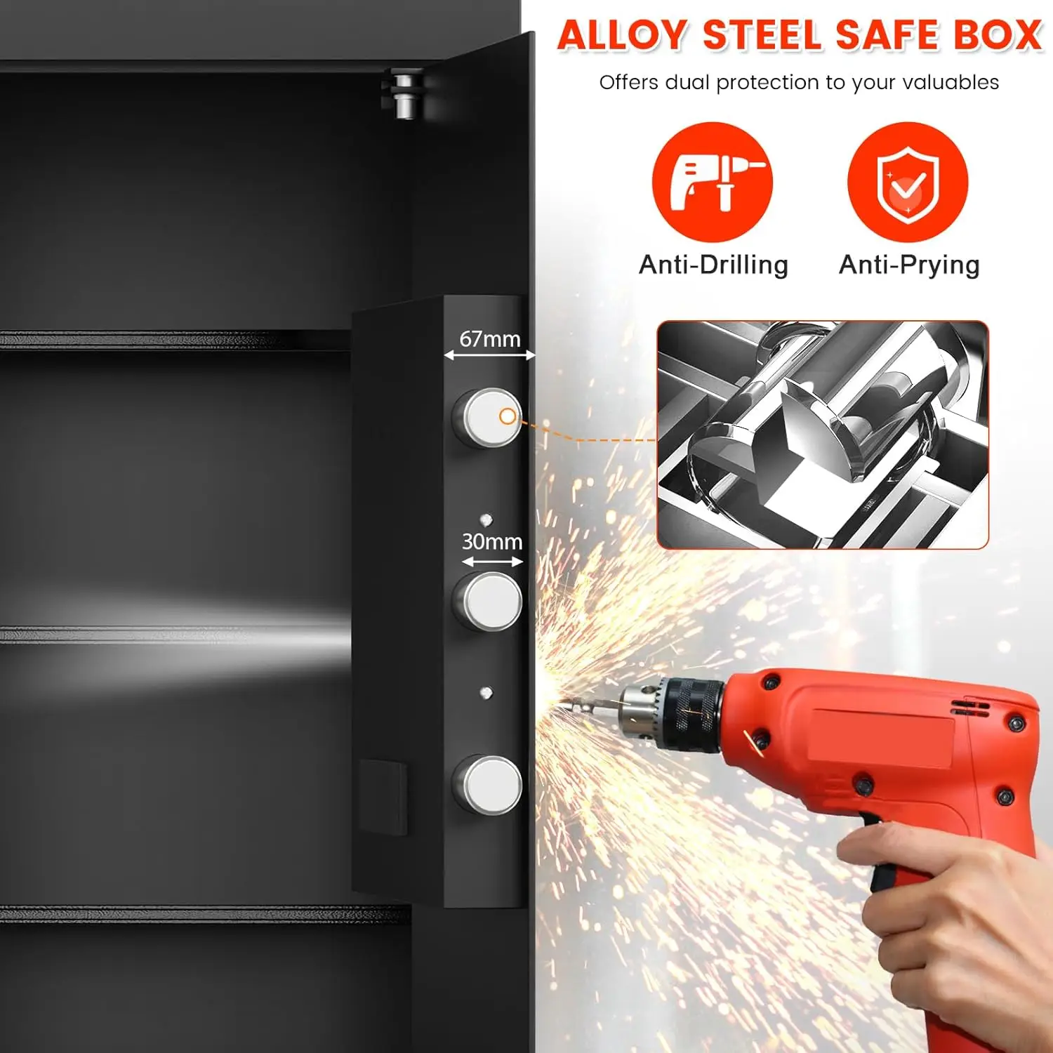 6.0 Cub Large Home Safe, Digital Security Safe Box with Combination Lock, Removable Shelf and Alarm System, Anti-Theft Document