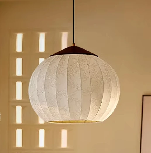 

Japanese Wabi Sabi Style Lamps French Medieval Round Ball Restaurant Pendant Light Retro Fabric Lantern Study Bedroom Light