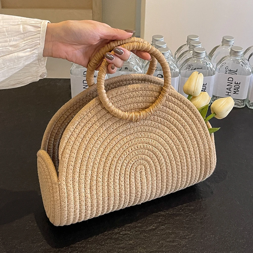 Handwoven Clutch Purse Chic Cotton Rope Shoulder Purse Holiday Travel Handbag Vacation Bag for Women and Girls