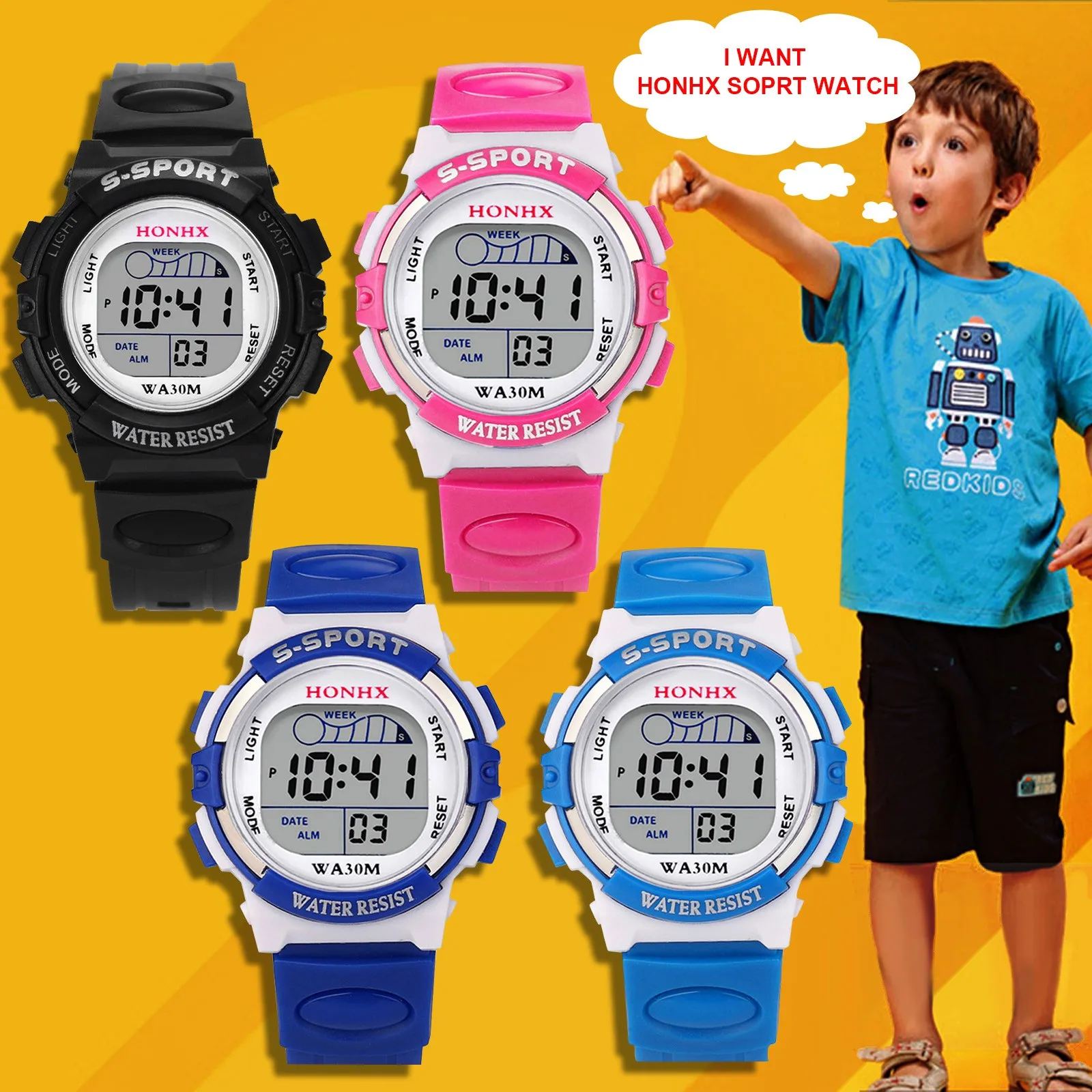 Watch For Boy Kids Fashion Life Waterproof Children Watch Led Display Digital Stopwatch Date Rubber Strap Sport Wrist Watch