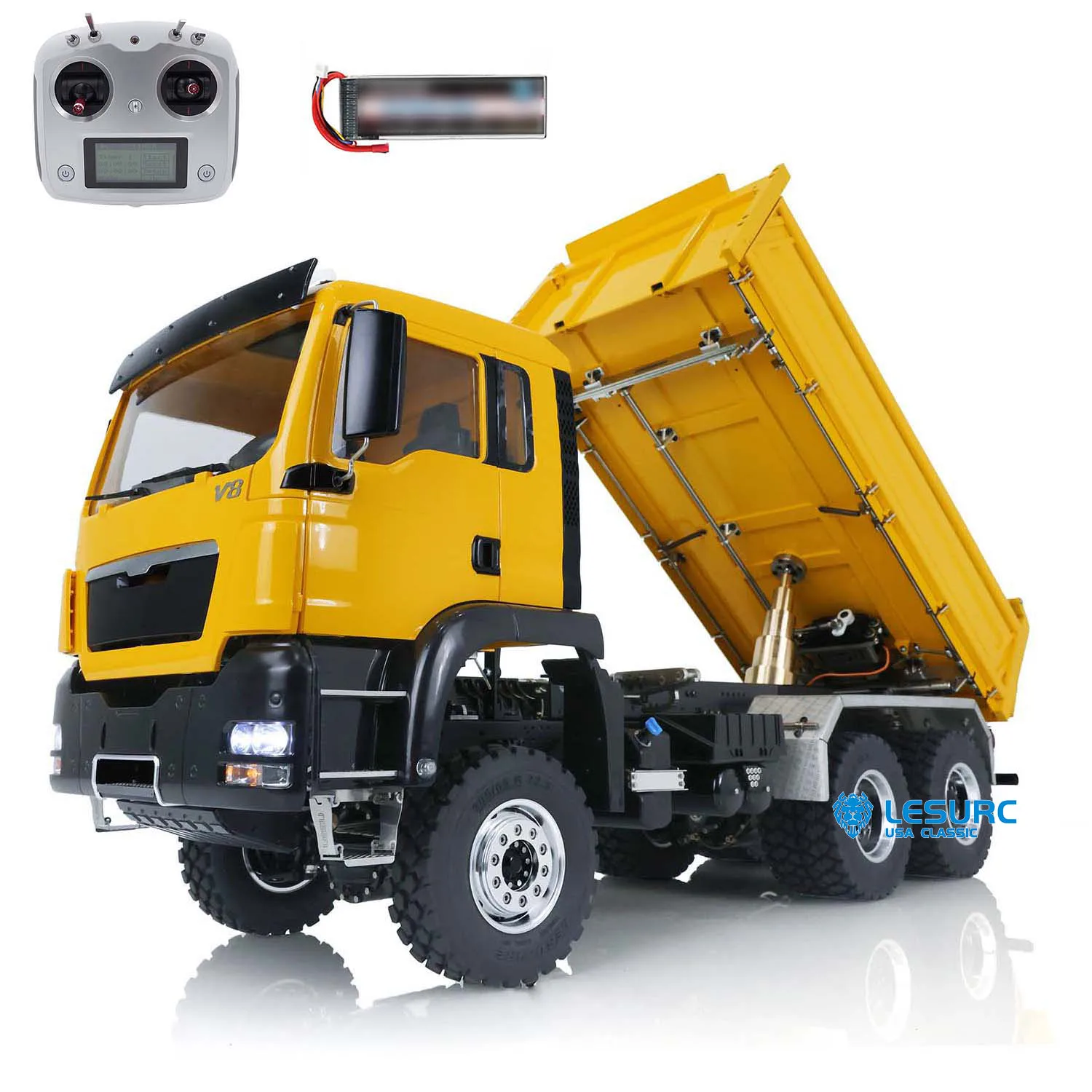 

LESU TGS 3-way Metal 1/14 RC Dumper Truck Hydraulic Tipper Light Finished Model With Radio Battery THZH1322