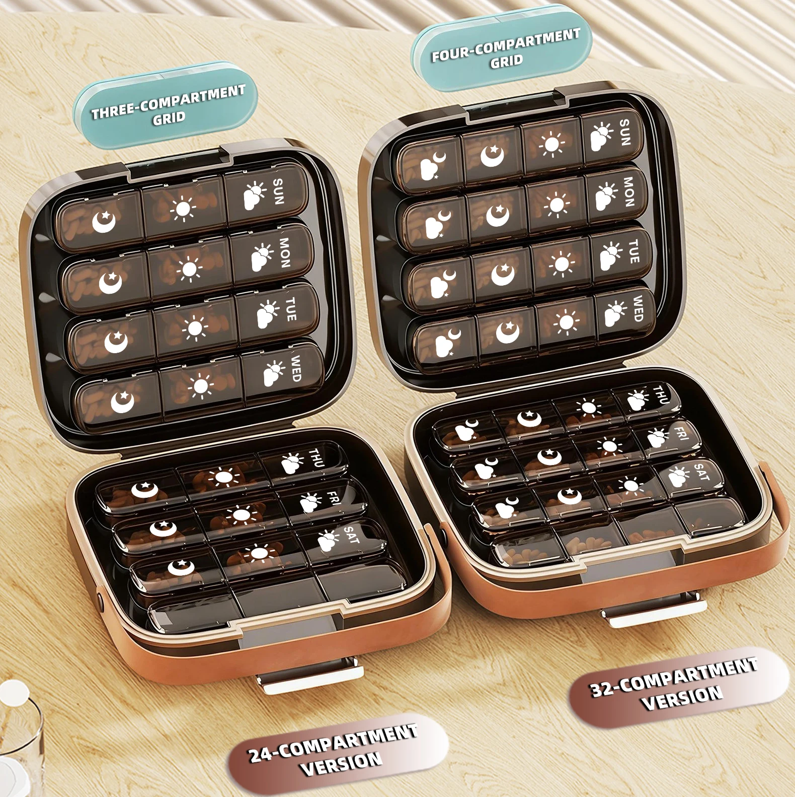Large Capacity 7 Day Weekly Medicine Box Sealed Waterproof Moisture Proof Portable Travel Organizer Vitamins Supplements Storage