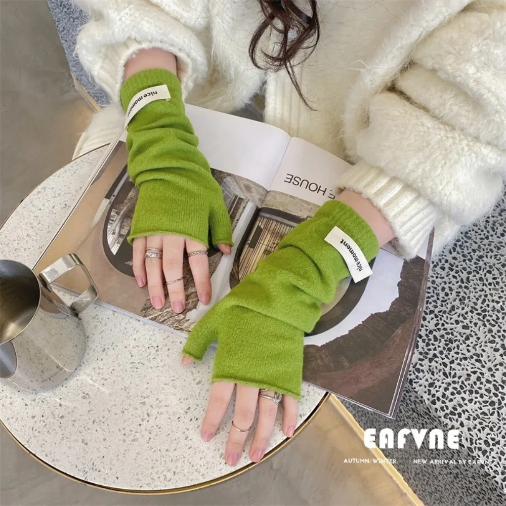Soft Faux Cashmere Fingerless Gloves Knit Texture Soft Fabric Arm Warmers Lazy Style Warm Lining Half-Finger Gloves Typing Use