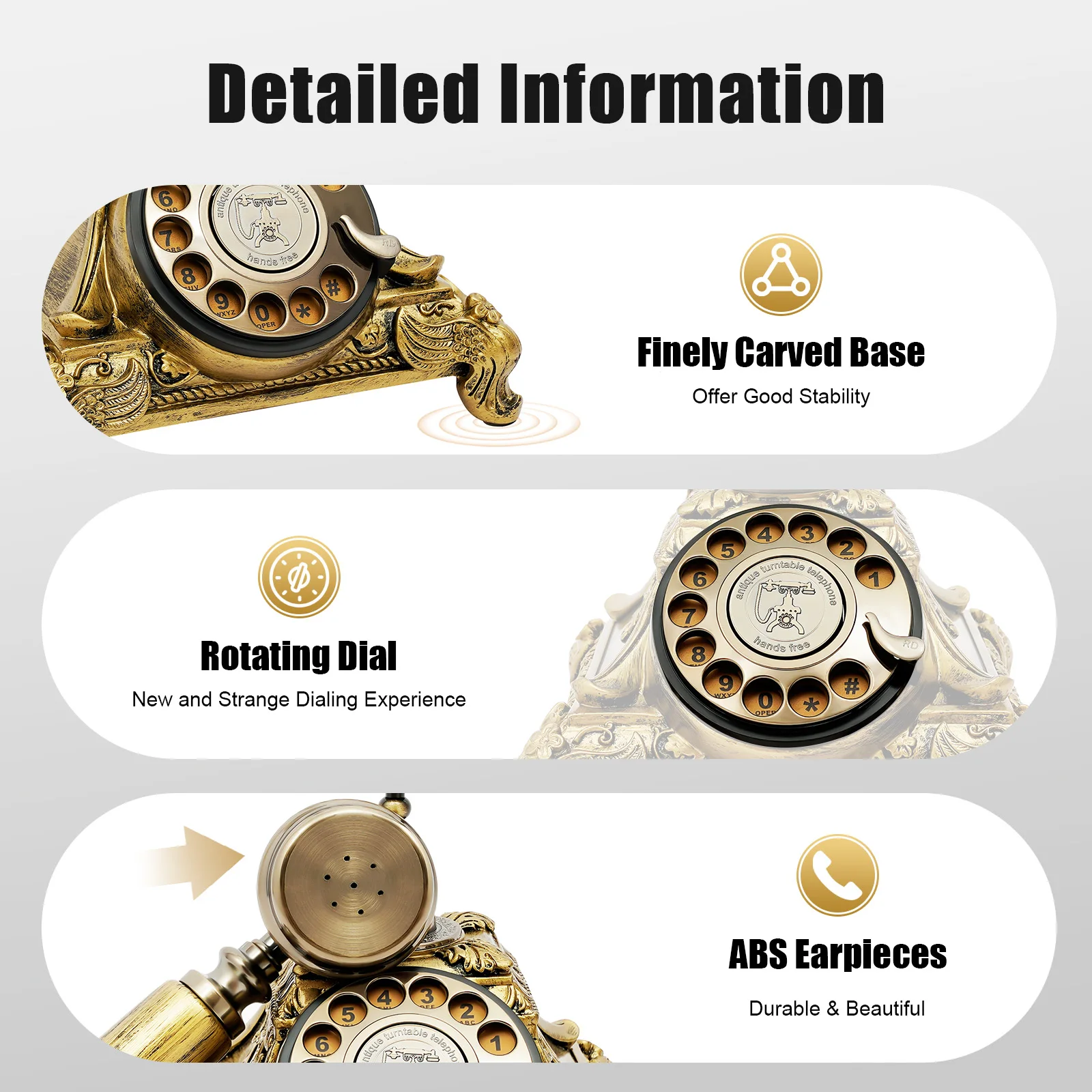 

Vintage Rotary Telephone, Line-Powered Phone, Crafted from High Quality Resin and Zinc Alloy Bracket,Perfect Decoration