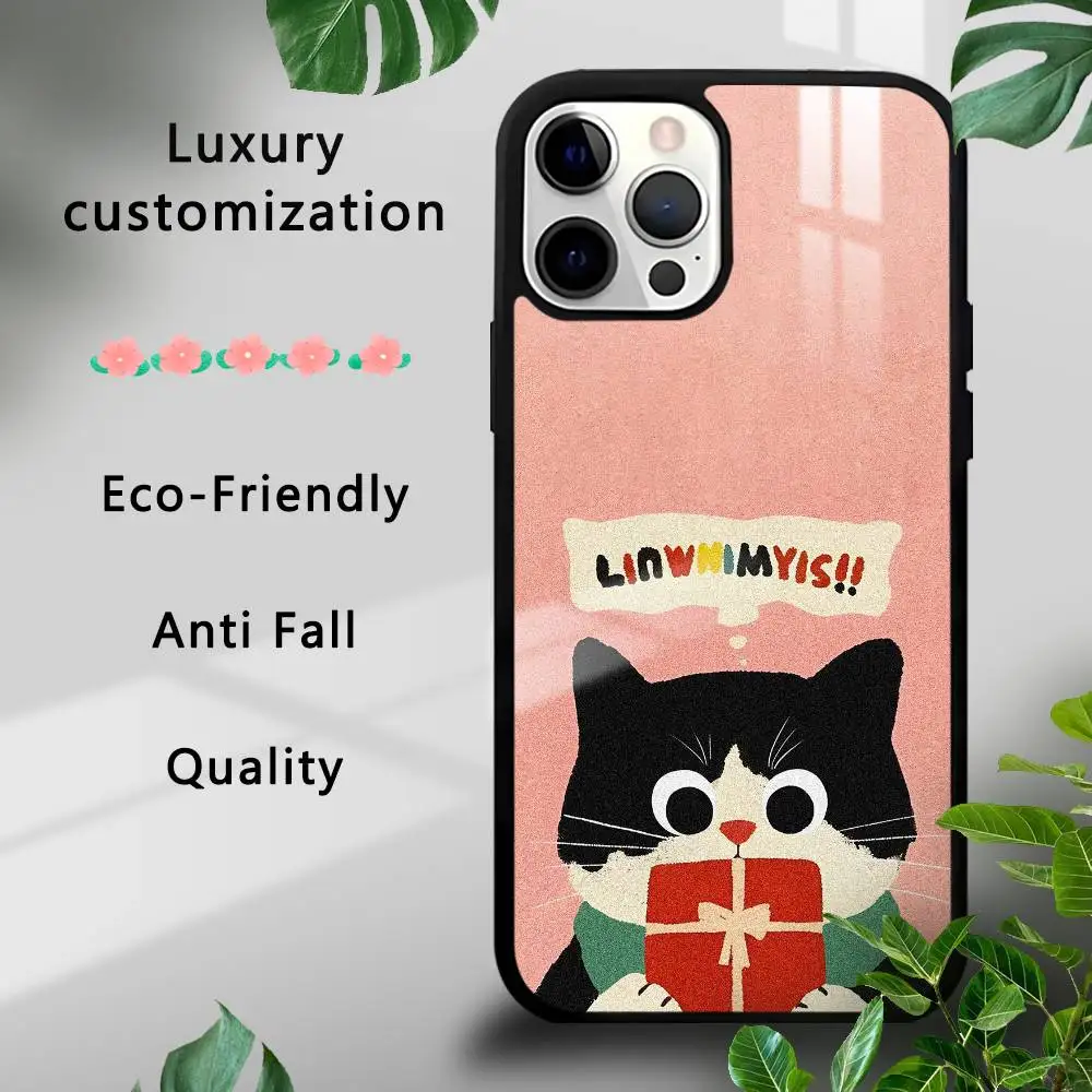 Funda de teléfono bonita con diseño de gato de dibujos animados para iPhone 17 16 15 14 13 12 11 Pro Xs Max Mini Plus Celulares Funda dura