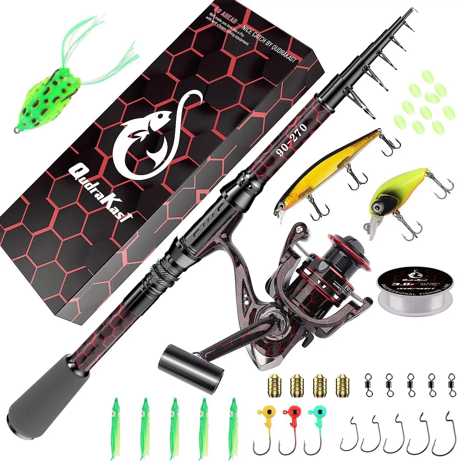 Fishing Rod and Reel Combos, Unique Design with X-Warping Painting,Carbon Fiber Telescopic Fishing Rod with Reel Combo Kit with