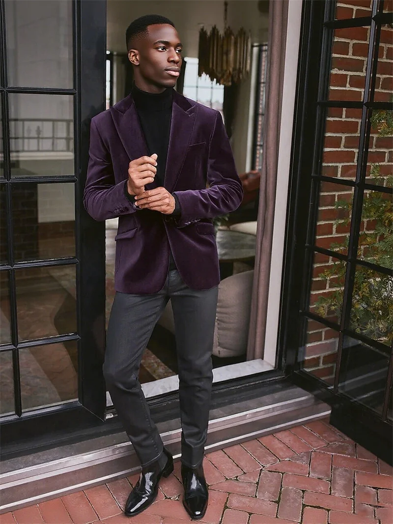 Otoño nuevo traje de banquete de terciopelo púrpura chaqueta de traje de terciopelo para banquete de negocios Blazer