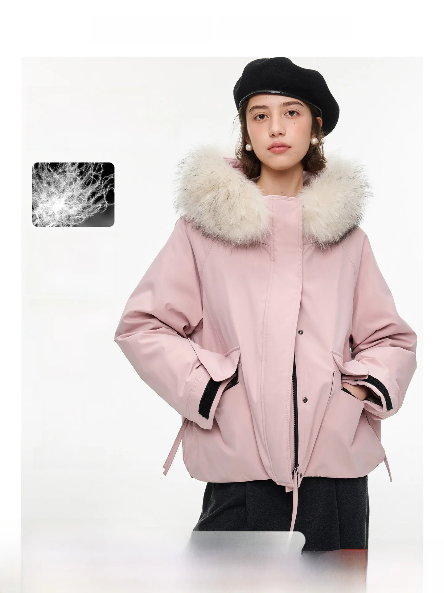 

plus Size Women's Pink Velvet Tee-Proof down Jaet with Fur Collar Warm Winter Outerwear for Plump Ladies Faionable Coat