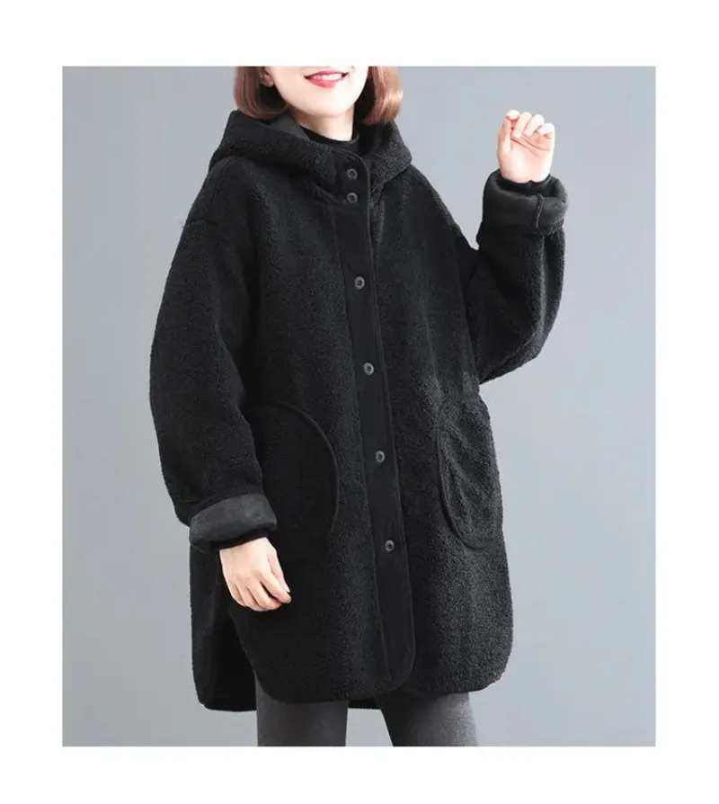 Winter New Korean Loose Lamb Wool Coat Women's Thicken Cotton Jacket Ladies Hooded Coat Female Warm Long Parkas Overcoat
