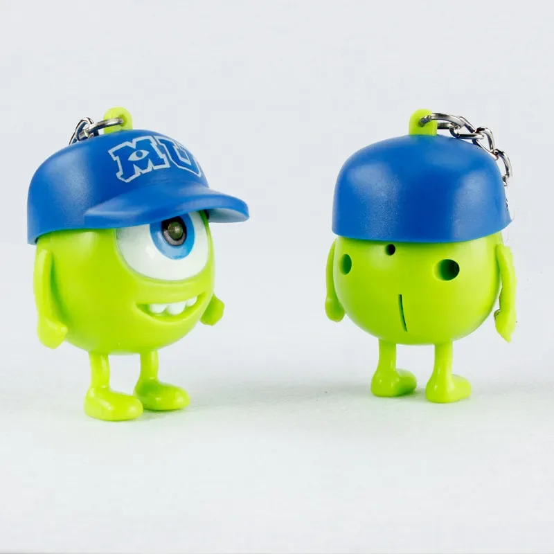 MINISO Monsters University Mike Keychain LED Light Sound Anime Wazowski Mr.Q Action Figures Pendent Toy Gift