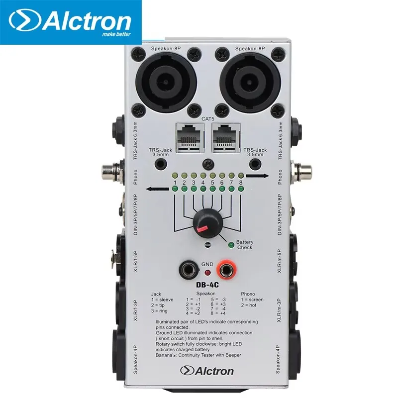 Alctron DB-4C multi Тестер аудио кабеля TRS XLR RCA детектор аудио сетевого кабеля, тестер для студии сценической записи Alctron DB-4C multi Тестер аудио кабеля TRS XLR RCA детектор аудио сетевого кабеля, тестер для студии сценической записи