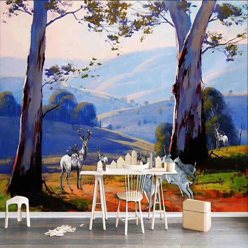 Custom 3D European Forest Landscape Deer Beautiful Scenery Photo Mural Wallpaper Living Room Bedroom Backdrop Wall Decor Mural