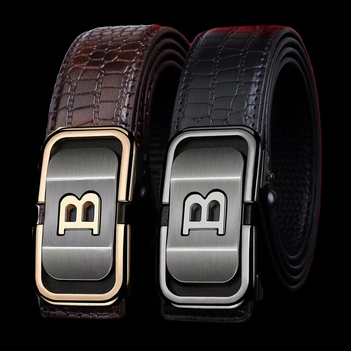 New Men's Headband Leather Automatic Buckle Letter B Pure Cowhide Pants with Business Men's Belt