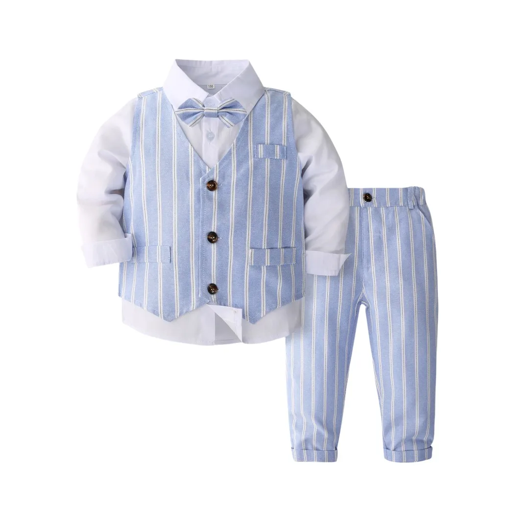 Baby Boy Gentleman Formal Suits Vest Shirt Pants Bow Tie 4pcs/Set Kids Clothing Set Size 80-120 Little Children Clothes