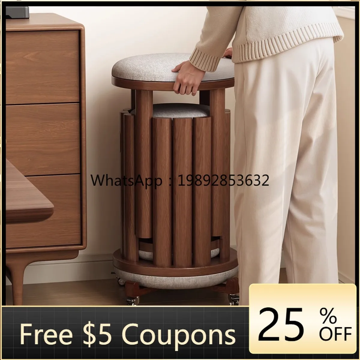 LYY Solid Wood Stool Home Stackable Round Stool Mobile Stacking Living Room Bench Combination Spare Dining Table