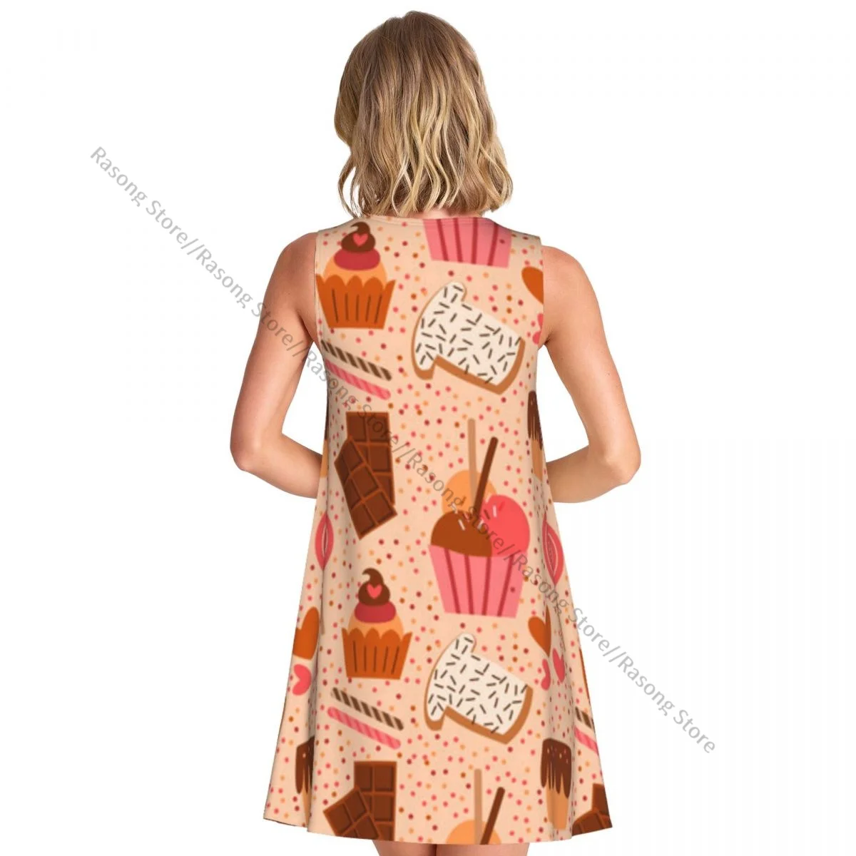 Women's Dress Summer Casual T Shirt Dresses Beach Cover up Cute Sweet Food Pattern Tank Dress