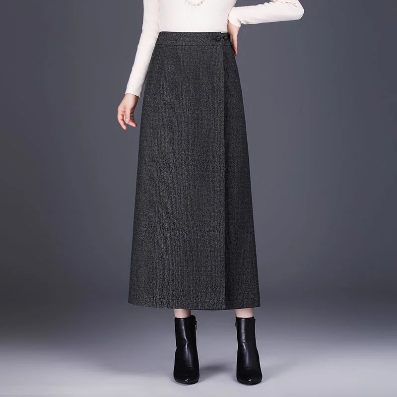 

Новинка 2026, осенне-зимняя модная юбка из шерстяной ткани, женская юбка до половины тела, китайская цельная прямая одношаговая юбка с разрезом