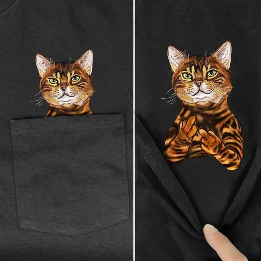 CLOOCL New Fashion Animals Cat Dog Pocket T-shirt Funny Harajuku Men Women Summer Casual Cotton Tee Short Sleeve Shirts S-7XL