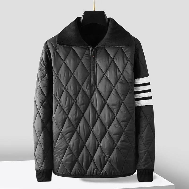 2024 autumn and winter zipper adjustable high neck diamond grid fashionable men\'s slim fit thick warm high-end jacket