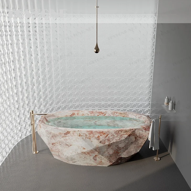 Tostone Premium Handcrafted Natural Marble Bathtub Honed Surface Deep Soaking Design for Upscale Private House Interior Space