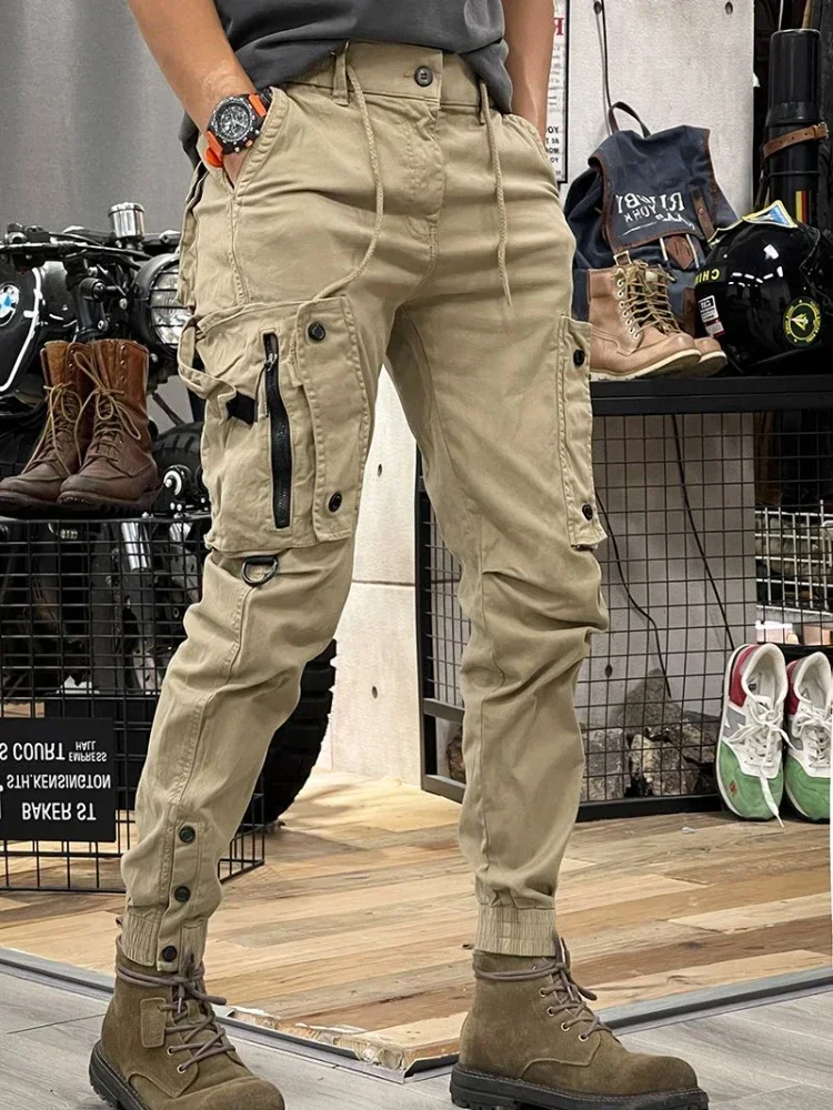 

Trousers Man Multipockets Black Biker Cargo Pants for Men Multi Pocket Motorcycle Slacks Cotton Oversize Harajuku Spandex B262