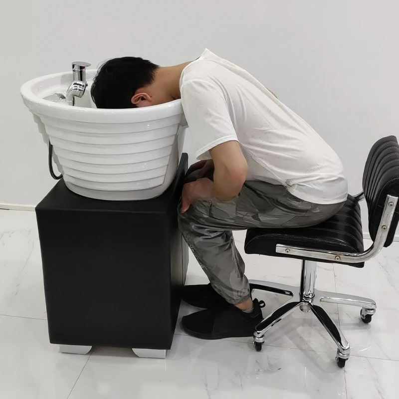 Hot Sale Hair Shampoo Simple Washbasin Powder Coating Ceramic Shampoo Basin