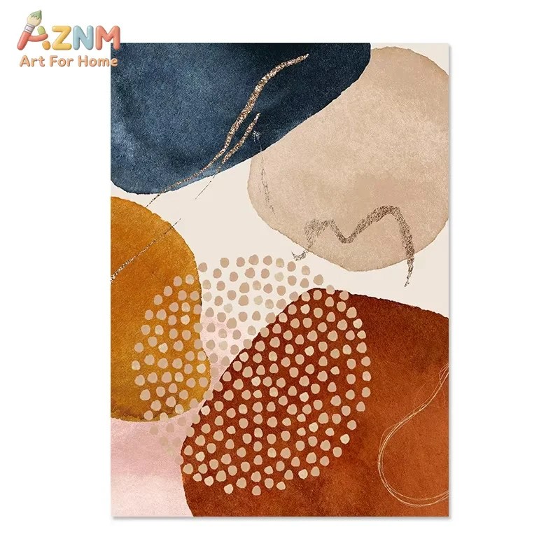 AZNM Scandinavian Abstract Wall Art Watercolor Painting Gold Geometric Shapes Poster Print Home Bedroom Living Room Decoration