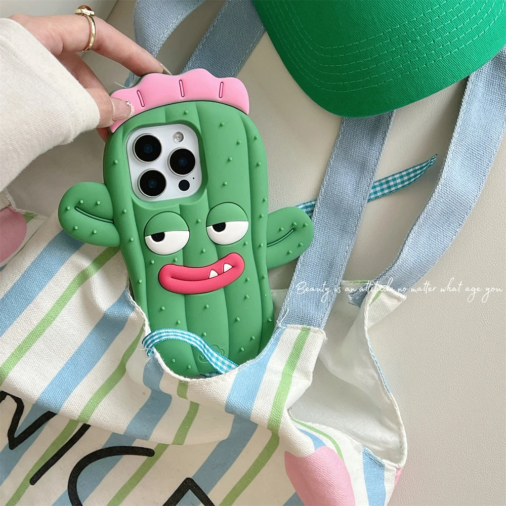 Lustige 3D-Kaktus-Handyhülle Cartoon Weiche Silikon Stoßfeste Rückseite für iPhone 17 16 15 14 13 Pro Max – Detail 5
