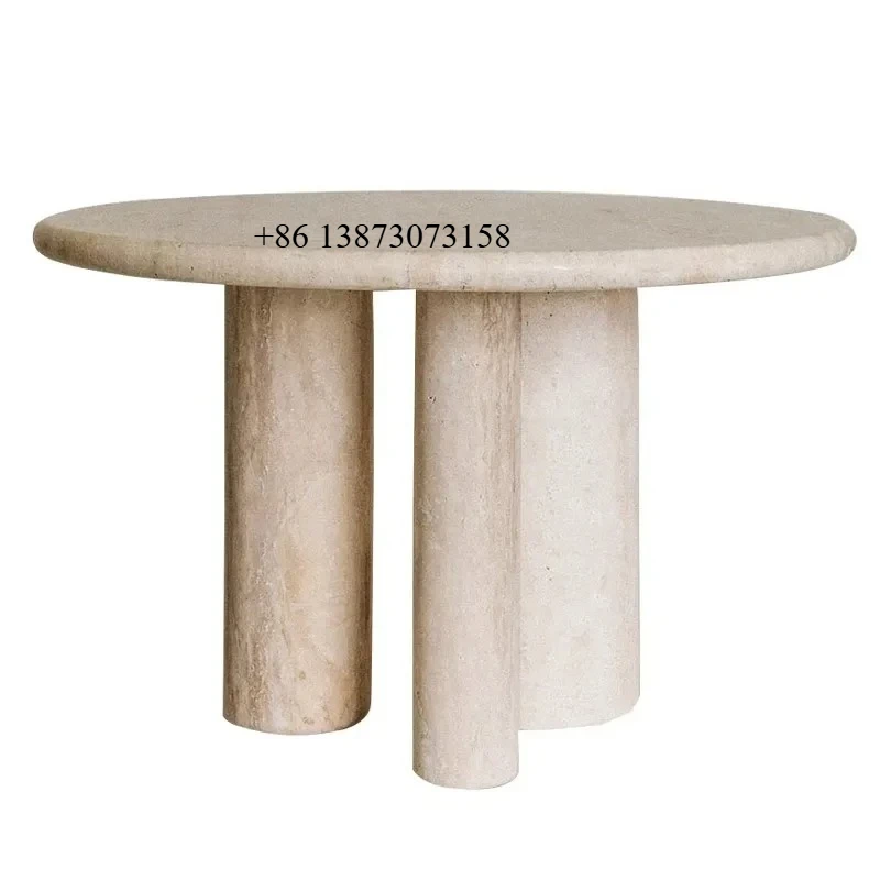 

Natural travertine round dining table medieval dining table marble designer light luxury dining table9344