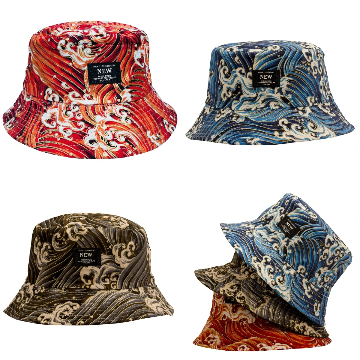 

Wave Pattern Fisherman's Hat Double-sided Basin Hat Letter Embroidery Panama Hat for Man's and Woman's Spring and Autumn Sun Cap