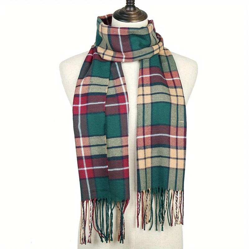 Long Striped Scarf Simple Thin Plaid Tassel Shawl Mature Warm Windproof Neck Scarf Casual Outdoor Unisex Scarf