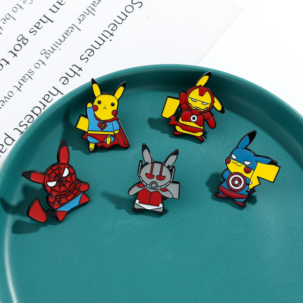 Marvel Superhero Pikachu Cosplay Enamel Lapel Pins Avengers Spiderman Brooch for Backpack Badge Brooch Accessories Gifts