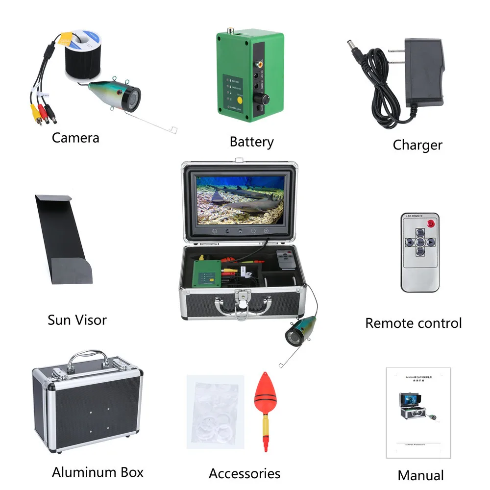 MAOTEWANG-Câmera Pesca Subaquática, Fish Finder, Lâmpada IR, Rio e Pesca no Gelo do Inverno, 9 em HD, 1080p, 15PCs LEDs brancos, 15PCs