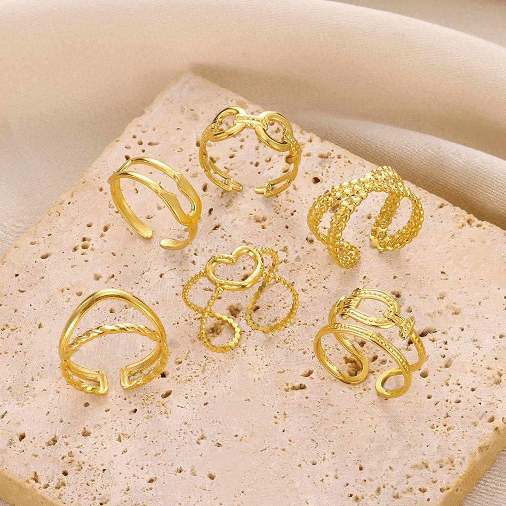 Open Hart Kruis Gelaagde Veiligheidsspin Ring Voor Vrouwen Verstelbare Stapelbare Minimalistische Ring Band Rvs Groothandel Sieraden