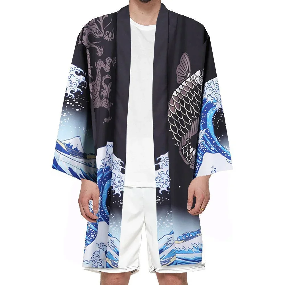 Summer Long Kimonos Men's Kimono Cardigan Japanese Fashion Anime Cosplay Cloak Haori Samurai Kimono Elegant Jacket Bathrobe