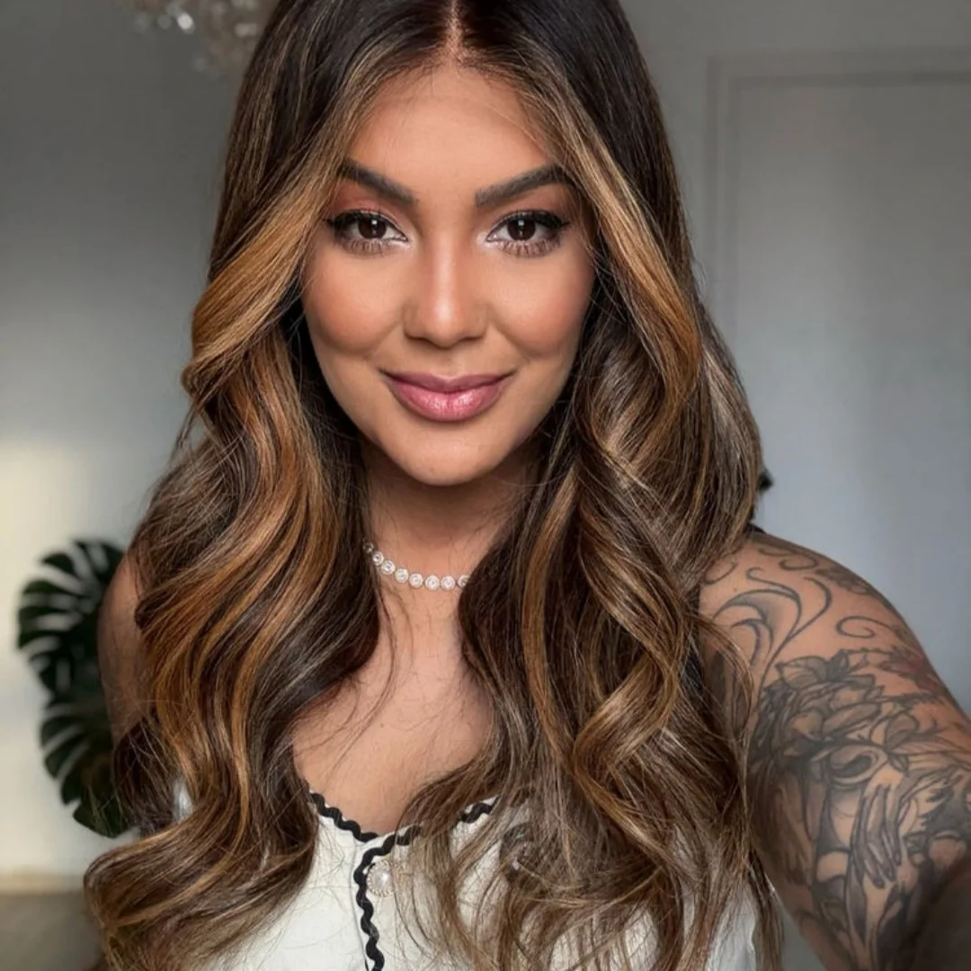 

Diversified Highlight Dark Chocolate Brown Synthetic Lace Top Wigs Body Wave Long Length Futura Wig High Density Glueless Hair