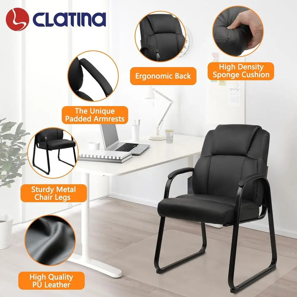 Oice Gt Chair Leather Retion Chair with Bonded Padded Arm Rest and Sled Base Desk Chair No Wheels or Retion Conerence Waiting Ro - view 4