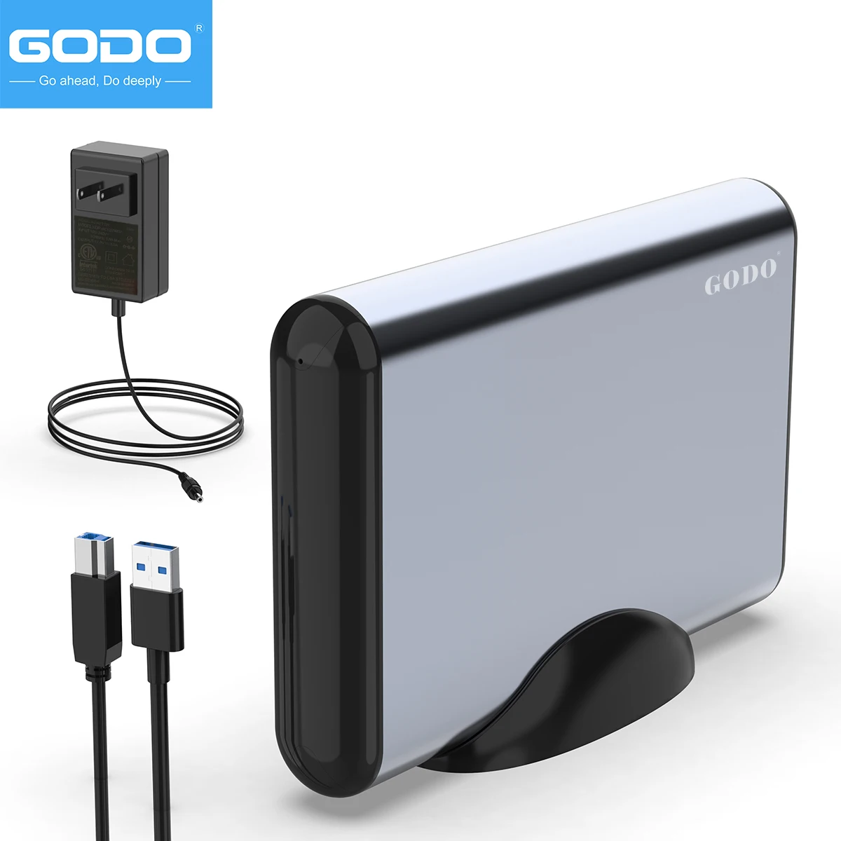 GODO-Gabinete de Disco Rígido Externo, Dock Case de Alumínio com Suporte, 2.5 ", 3.5", SATA, HDD, SSD,USB 3.0, 18TB