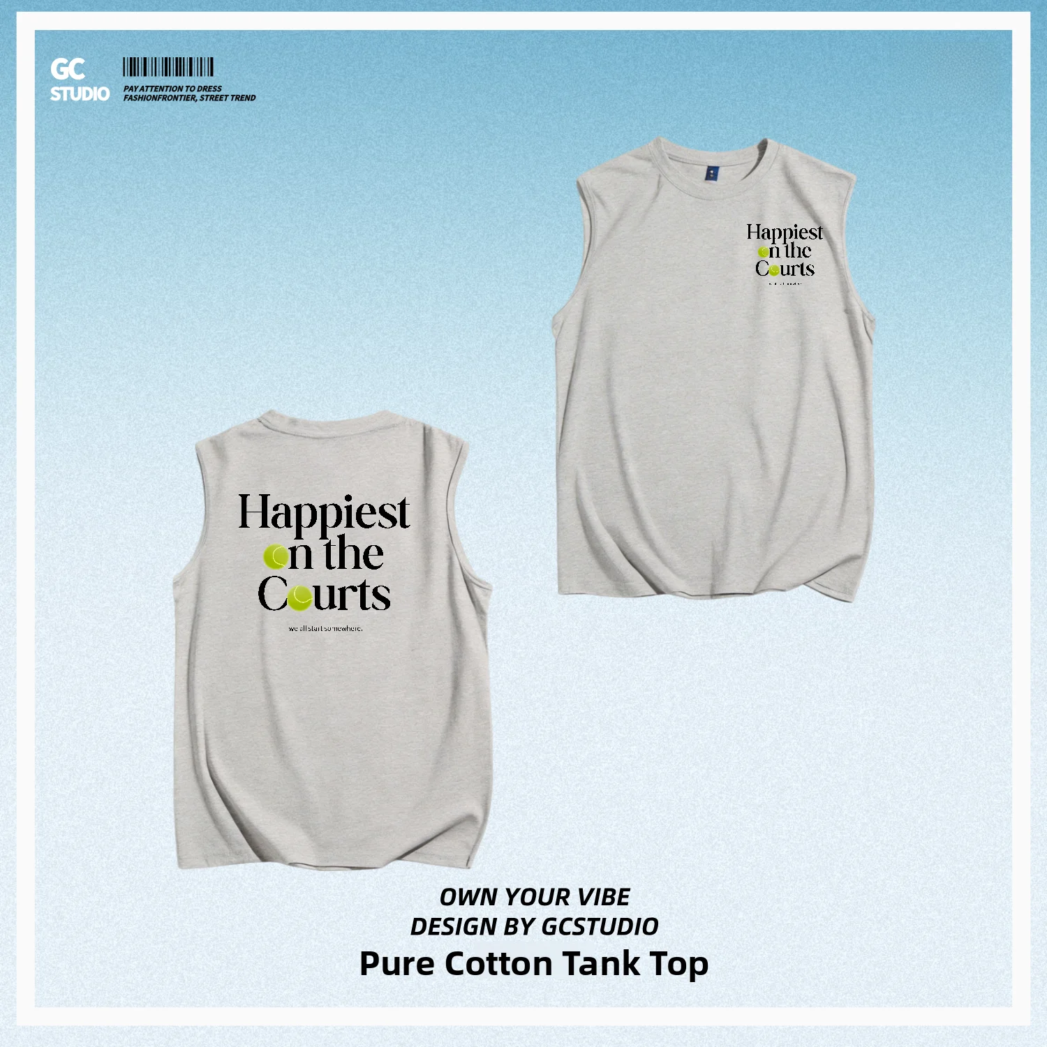 American Style Breathable Sports Sleeveless Vest Men Women Daily Wear Printed Cotton Straight Cut Young Men's Outerwear