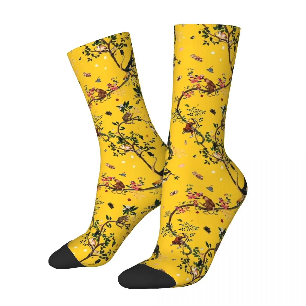 Monkey World Socks Floral Print Harajuku Stockings Winter Non Slip Couple Socks Soft Breathable Graphic Cycling Socks