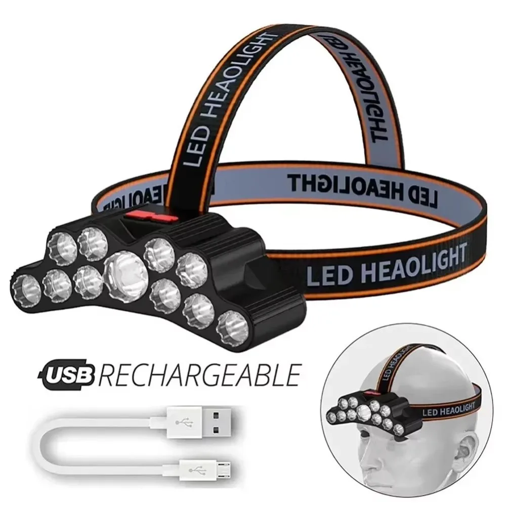11 LEDs Rechargeable LED Headlamp IPX4 Waterproof Built-in 18650 Battery Head Flashlight Lantern Rechargeable Battery