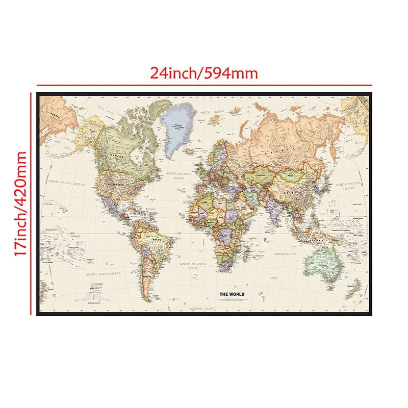 A2 Size World Map Mercator Projection Detailed Map Of Major Cities In Each Country Vinyl Spray Painting Bedroom Wall Decor Map