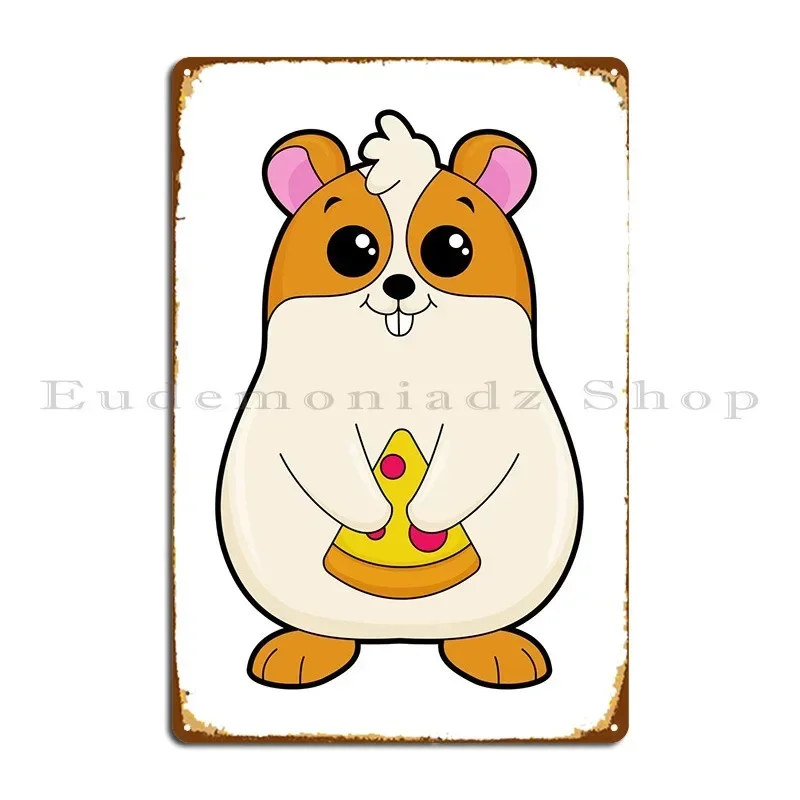 Hamster Eating Piece Pizza Metal Signs Cinema Wall Decor Cinema Design Bar Tin Sign Poster
