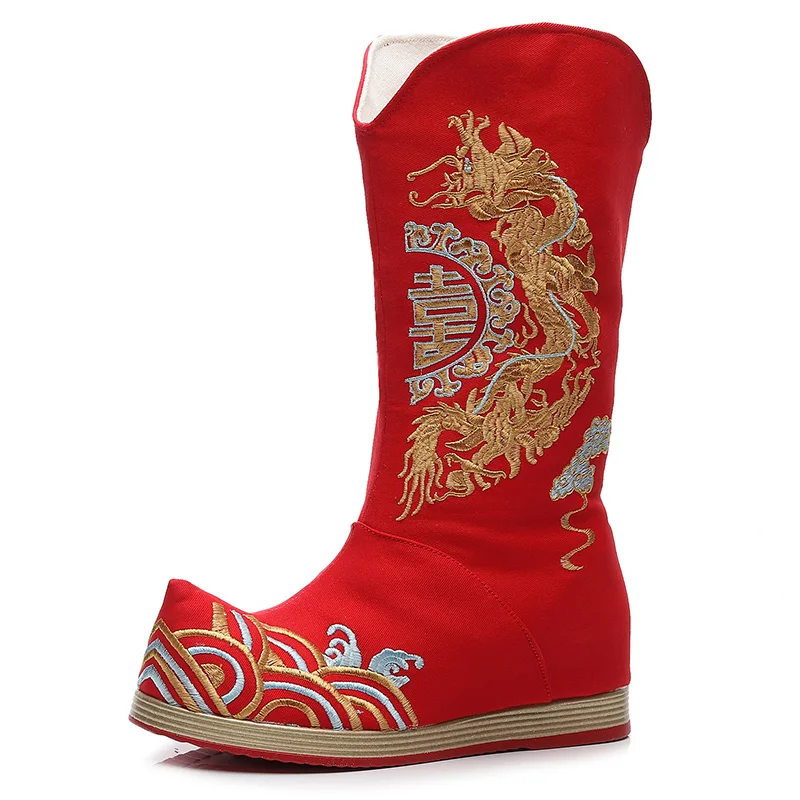 Antique Hanfu Ancient China Wedding Shoes for Men High Heels Bow Shoe Martial Arts Boot Chinese Trend Traditional Opera Boots