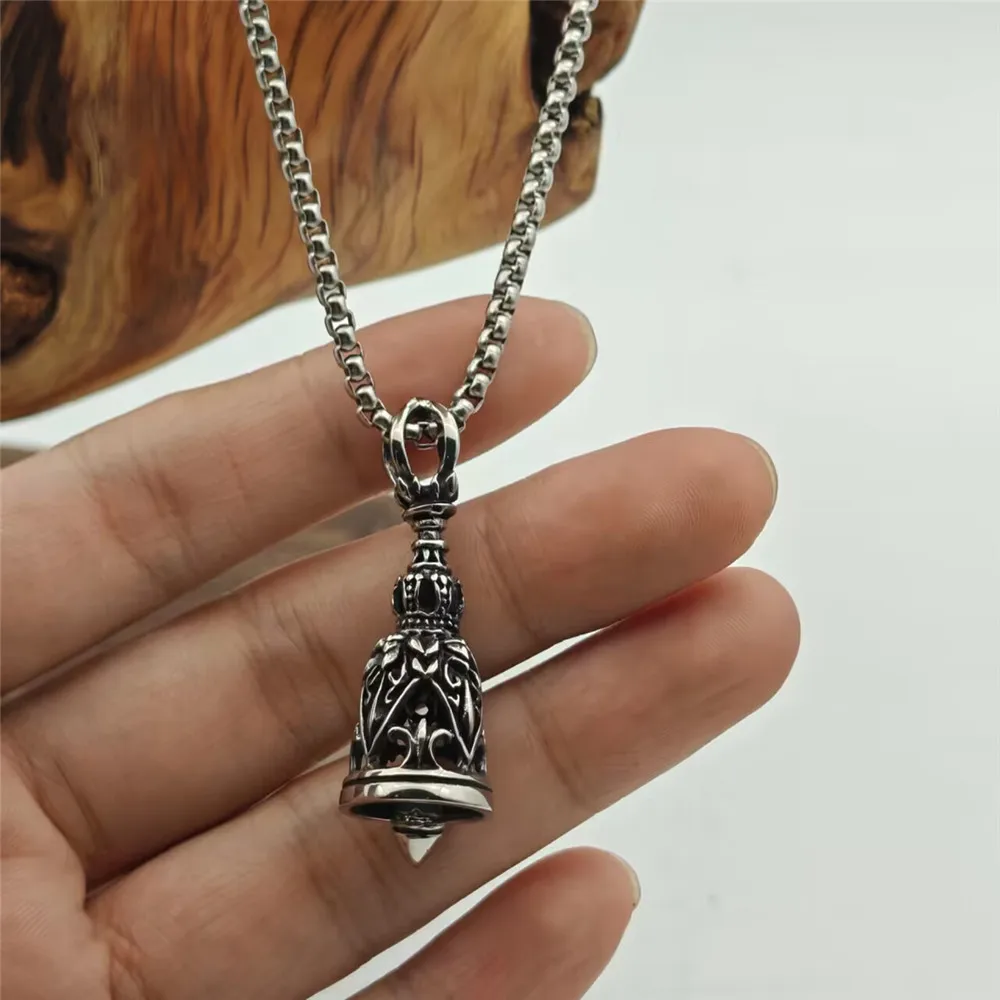 Crown Bell Pendant 316L Stainless Steel Fashion Jewelry Biker Punk Style Necklace